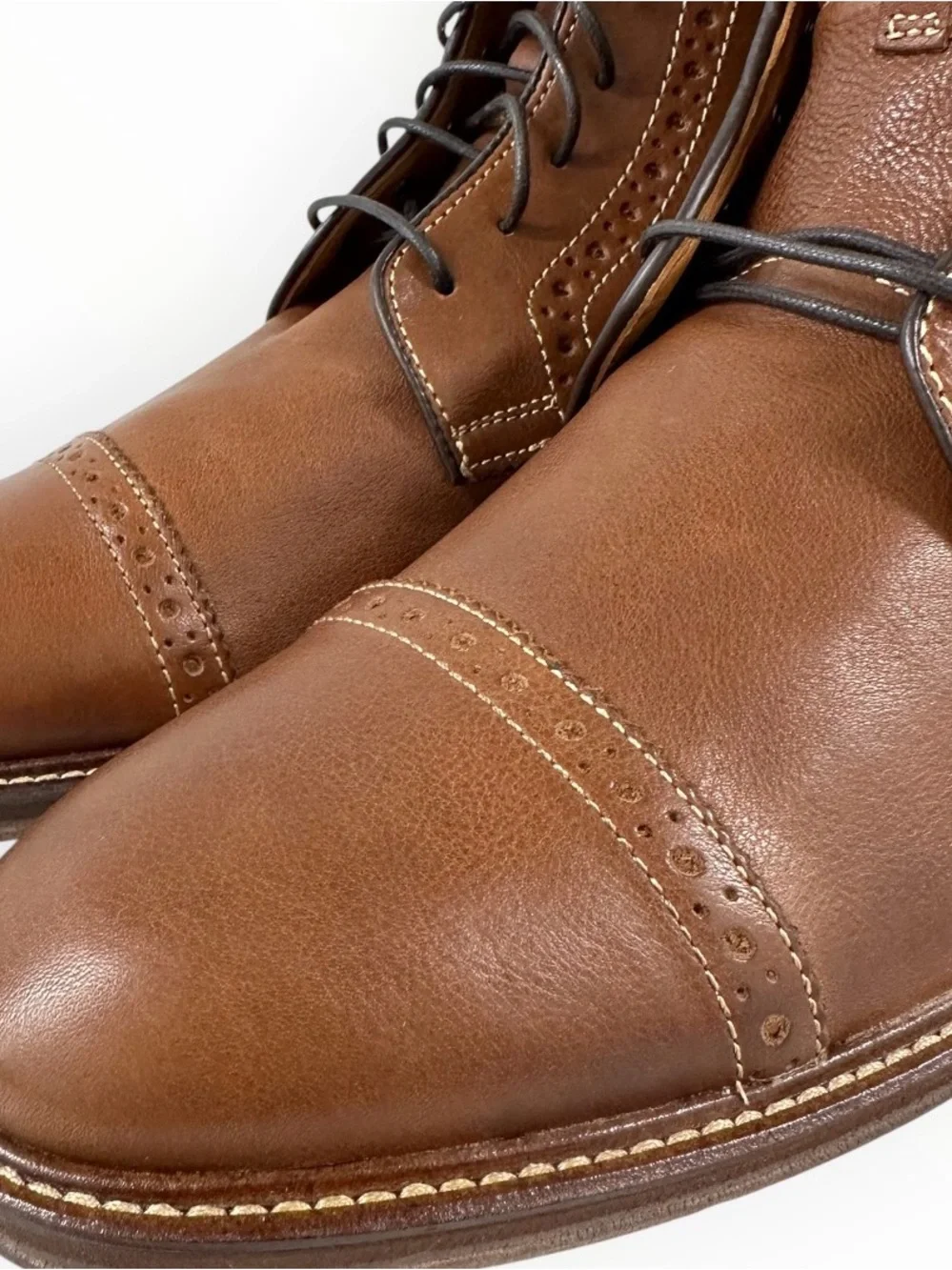 Johnston & Murphy Warner Cap Toe Zip Boots 10M Dark Tan Full Grain Leather NIB